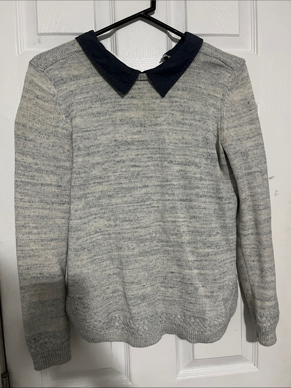 Tommy Hilfiger Heather Gray Knit Sweater with Navy Collar